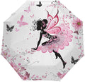 Windproof Travel Umbrella Pink Flower Butterfly Girls Compact Auto Open/Close Folding Umbrellas for Rain