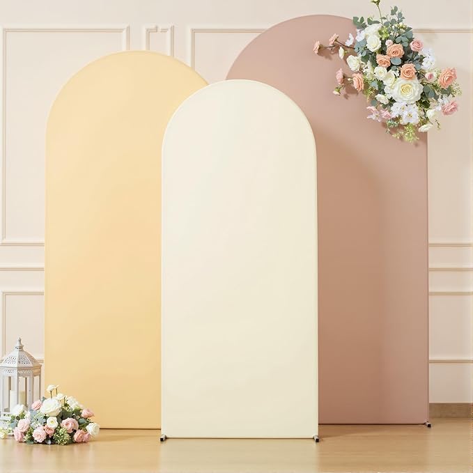 Boho Arch Backdrop Cover 6FT 5FT 4FT Stretchy Wedding Arch Covers Set of 3 Spandex Fitted Nude Champagne Cream Fabric Backdrop Cover for Party Baby Shower Birthday Decoration