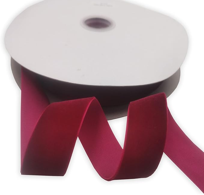 Nylon Velvet Ribbon Single Faced,1 Inch X 25Yards Spool (Wine)