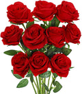 Luyue 10PCS Artificial Roses Flower with Stems Slik Fake Flowers Bouquet Realistic Long Stem Faux Rose for Valentines Day Wedding Home Decor
