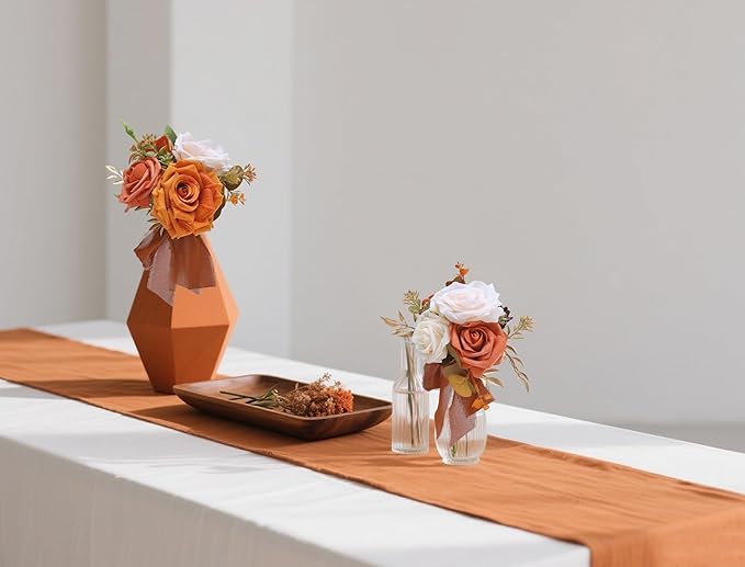 Marriwise Set of 6 Assorted Wedding Flower Centerpieces Pre-Made Mini Bridesmaid Bouquets Artificial Flower Terracotta Table Decor for Fall Wedding Decorations Shower Home Decor