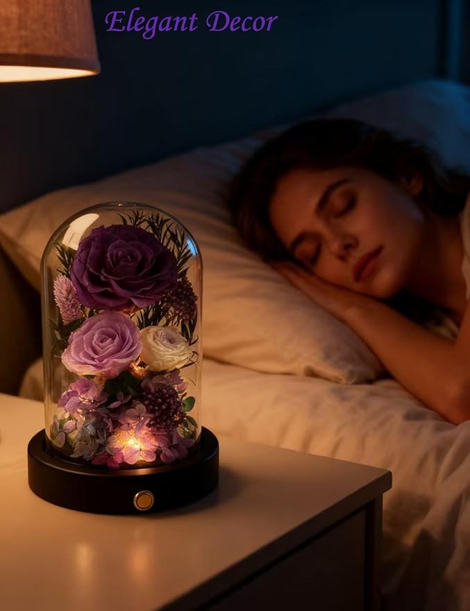 Forever Flowers for Delivery, Purple Preserved Flowers in Glass Dome,Eternal Rose That Last 1-3 Years Valentines Day Christmas Anniversary Birthday Gifts for Women Mom Wife Girlfriend Her