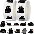 1000 Pcs Black Cats Decor Stickers Bulk 2 Roll 1 Inch,Cute Animal Sticker Pack Book Water Bottles Laptop,Cartoon Cat Meme Stickers for Boys Girls