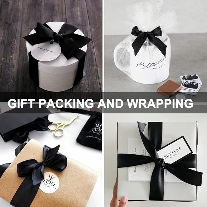 TONIFUL Black Satin Ribbon 1 Inch X 25yds Solid Silk Ribbons for Gift Wrapping, Craft, Floral Bouquets, Valentine's Day Christmas Gift Wrapping, Party Wedding Decoration