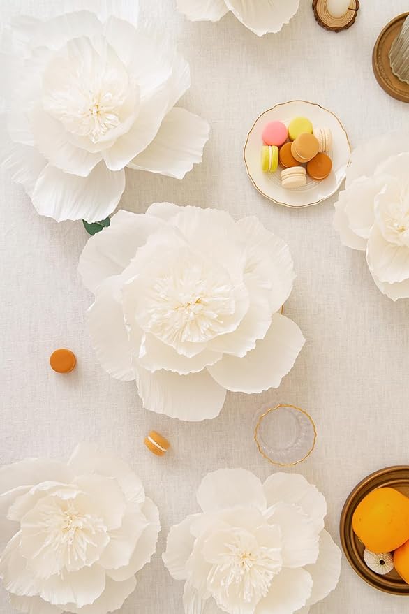 Crepe Paper Flowers Decoration for Wall, Artificial Flowers for Wedding Decor,Flower Backdrop Decor,Baby Shower,Birthday Party,Photo Backdrop,Archway Decor, Nursery Wall Decor(White,Set/6)