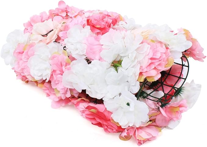 16"x 24" Artificial Flower Wall Panels,Flower Wall Mat Silk Flower Panels for Outdoor Garden Backyard Fence Fence Privacy Screen and Indoor Wall Decor(12Pcs Pink+White+Rose Red)