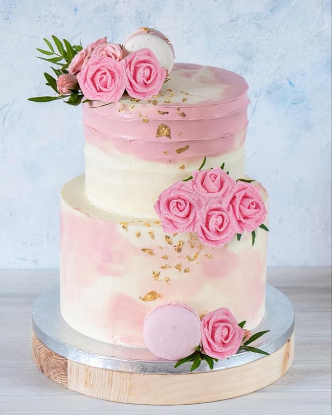 Pink Glitter Roses 30pcs Pink Roses Artificial Flowers with Glitter 2.56" Artificial Roses with Stems Fake Pink Roses for Baby Shower Decorations Flower Centerpieces for Table (Pink)