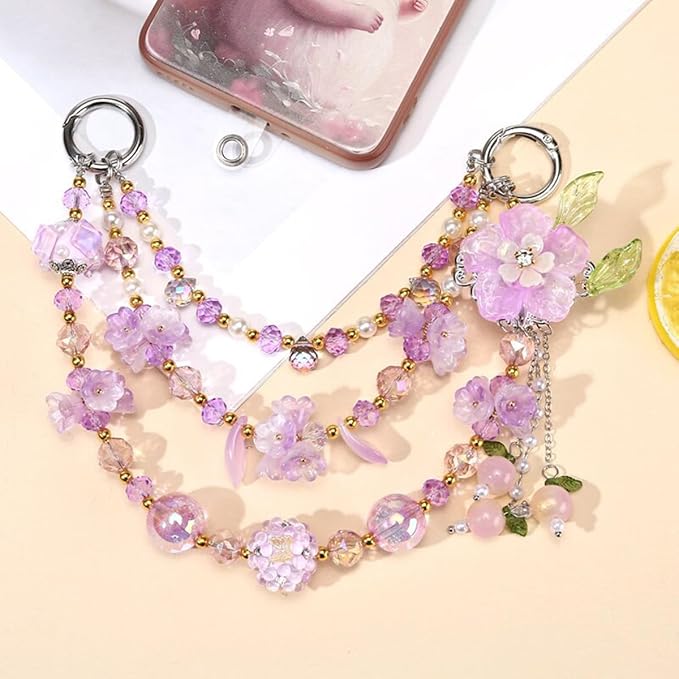 LadayPoa 100pcs Glass Bellflower Beads for Jewelry Making Trumpet Flower Beads Gradient Clear Cute Beads for Bracelets Making Aesthetic Bead Charms for DIY Necklace Decoration-Purple