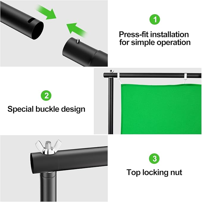 7x10ft Green Screen Backdrop Kit with Stand, 9.5x9.5ft Large Greenscreen Background Movable Backdrop Stand with Wheels for Streaming, Photography, Video Recording