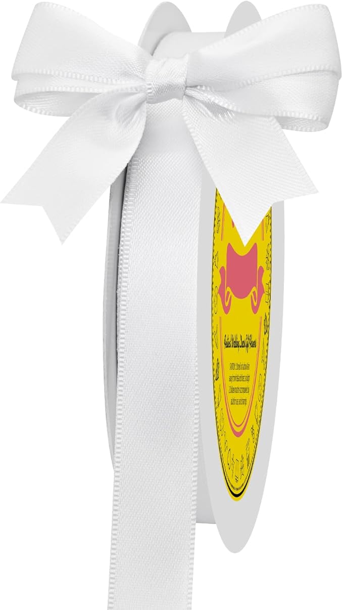 Double Face White Satin Ribbon 5/8 inch X 50 Yards Polyester White Ribbon for Gift Wrapping Very Suitable for Weddings Party Hair Bow Invitation Decorations and More