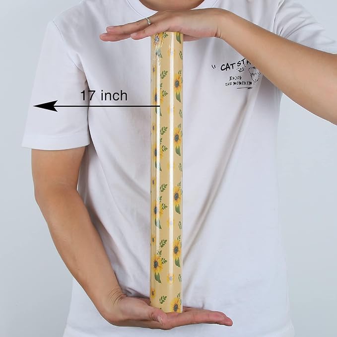 Aimyoo Sunflower Kraft Wrapping Paper Roll - Mini Roll - 17 in x 32.8 ft - All Occasion Floral Gift Wrap Paper for Wedding Bridal Shower Birthday