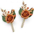 TINGE TIME Boutonniere for Men Wedding,Groom and Best Man Boutonniere for Wedding Ceremony Anniversary, Formal Dinner Party and Rustic Spring Wedding Marriage (2, BurntOrange)