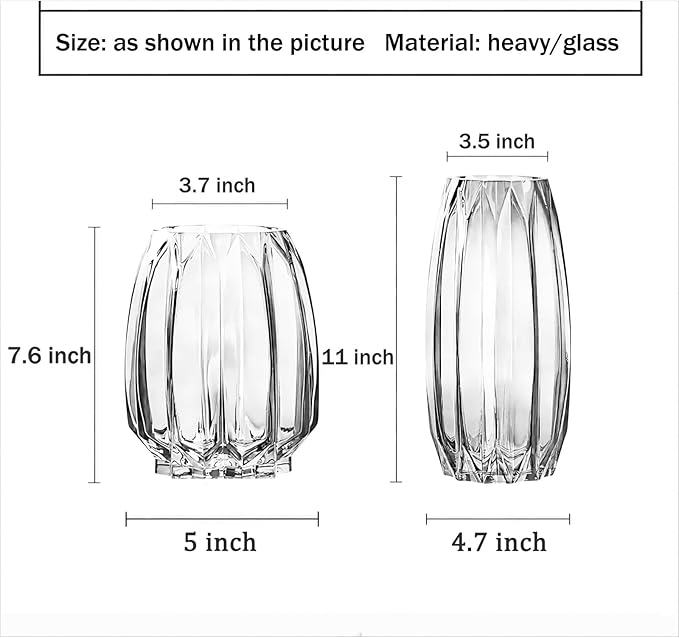 Flower Vase,7.8 inch,GIDARY Thickened Clear Ribbed Glass Vase for Bookshelf,Dinner Table,Indoor Office Desktop,Meeting Room,Home Christmas Day Decoration