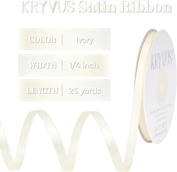 Ivory Satin Ribbon, Double Faced 1/4 Inch X 50 Yards Ivory Ribbon, Premium Satin Ribbons for Gift Wrapping, Crafts, Hair Bow Making, Sewing, Flower Bouquet, Wedding Party Decor