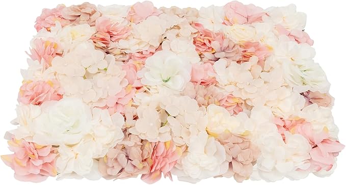 20 PCS Artificial Flower Wall Panel,Each Panel 24" x 16"3D Silk Rose Hydrangea Floral Backdrop,Handmade Eco-Friendly Flower Wall Photo Backdrop Decor (type1)
