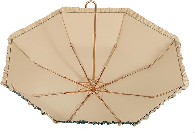 LCY Floral Edge Compact Umbrella Folding Anti-UV Parasol with Hook Handle Sunproof Rainproof & Windproof Umbrella
