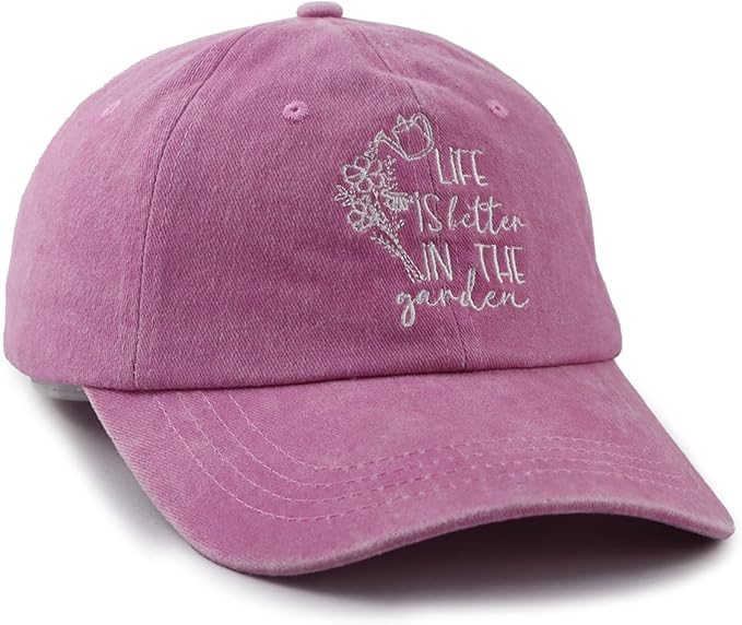 Life is Better in The Garden Hats for Women, Adjustable Cotton Embroidered Gardening Baseball Cap