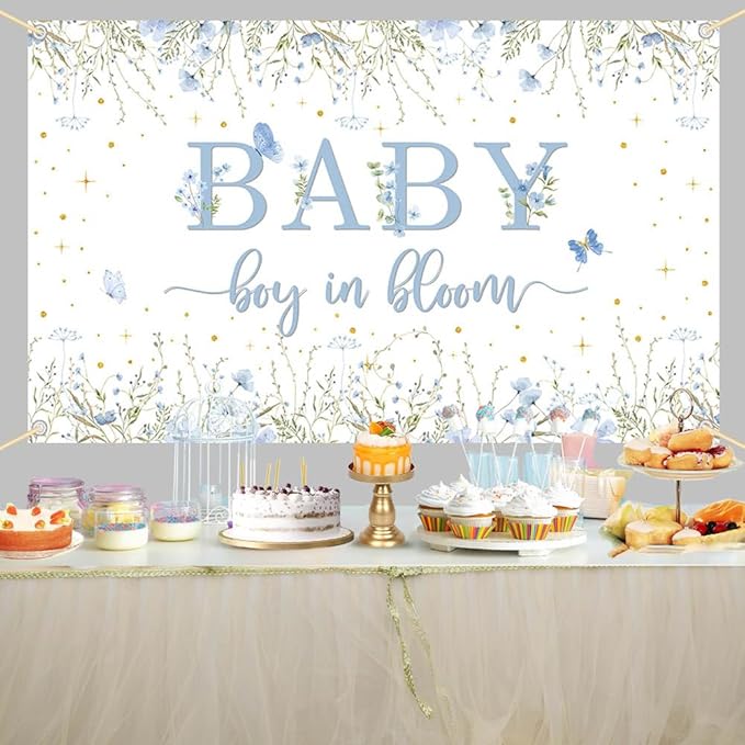 7x5ft Baby Boy in Bloom Backdrop for Boys Wildflower Baby in Bloom Baby Shower Decorations Banner Blue Floral Baby Shower Photography Background Cake Table Decor Supplies Photo Booth Prop