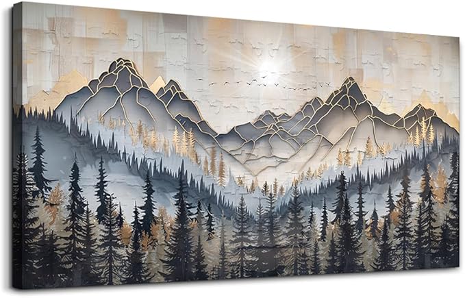 PHAOHUAXM Large Wall Art For Bedroom Wall Decor For Living Room Modern Office Dining Room Decor Abstract Ink-Wash Landscape Mountain Wall Pictures Printed Canvas Mountain Artwork Home Decor 20"X40"