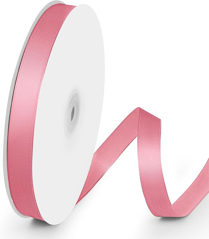 100 Yards 5/8 inch Satin Ribbon, Fabric Ribbon Solid Color Perfect for Gift Wrapping, Wedding, Handmade Bows, Floral Bouquets and Party Decoration(Pink)