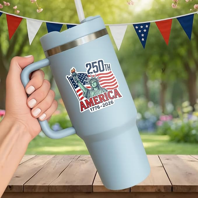 HANDICHI Design 5 Pack 2 Inch America 250th Anniversary Stickers (1776–2026), Patriotic Statue of Liberty & USA Flag Vinyl Decals