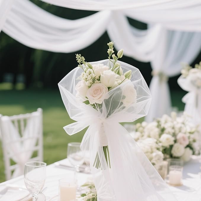 White Tulle Mesh Ribbon 6 Inch x 100 Yards(300ft) Netting Spool Fabric Ribbon Ideal for Tutu Skirt Art Gift Wrapping Flower Bouquet Crafts Weddings Floral Arrangements