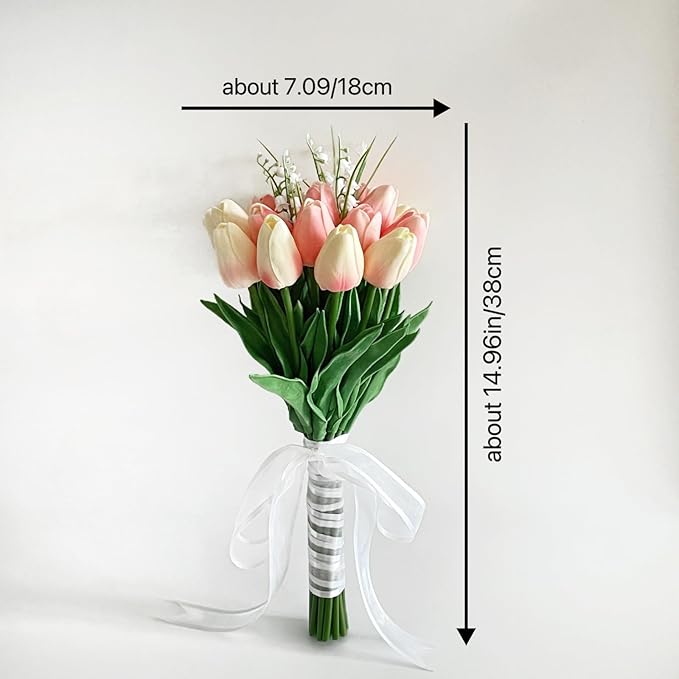 Artificial Floral Tulip Bouquet 20pcs Artificial Tulip Flowers,Bridesmaid Bouquet with Wedding Ceremony Festivals Anniversary Bridal Rehearsal Party Bar Table Decor(Light Pink and Pink)