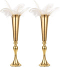 Set of 2 Metal Trumpet Vases for Table Centerpieces, Anniversary Celebration Wedding Party Dinner Table Centerpieces, Wedding Decorations, 21.9"/55.5cm Gold Vases