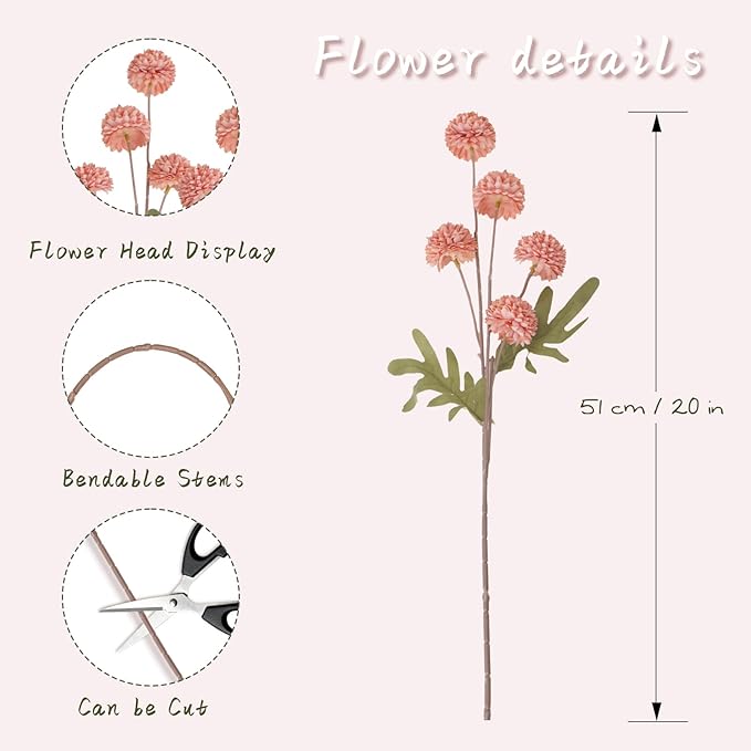 ZMTECH 12pcs Artificial Flowers for Vase, Silk Flowers for Kitchen Table Centerpiece Home Decor, Fake Flower with Faux Kiku Flowers Artificial 10 Stems + Eucalyptus (No Vase)