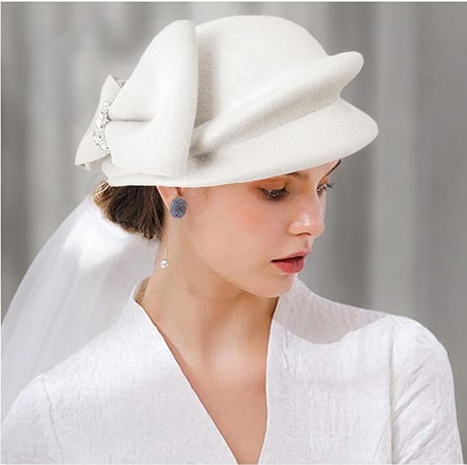 ORIDOOR Women Vintage 100% Wool Felt Flowers Bucket Cloche Bowler Hat Church Wedding Beret Hat