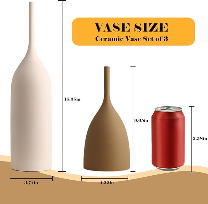Ceramic Vases Set of 2, Modern Boho Vases for Centerpiece Decor, Matte Minimalist Neutral Vases for Home Decor, Living Room, Bookshelf, and Entryway Table Decor (Multicolor-2)