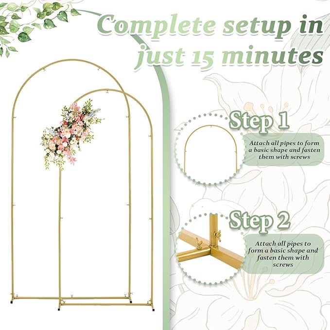 Wedding Arch Backdrop Stand,6.6FT,6FT Wedding Arch Frame for Party Gold Metal Arch Stand Set of 2 for Wedding Ceremony Baby Shower Graduation Decoration