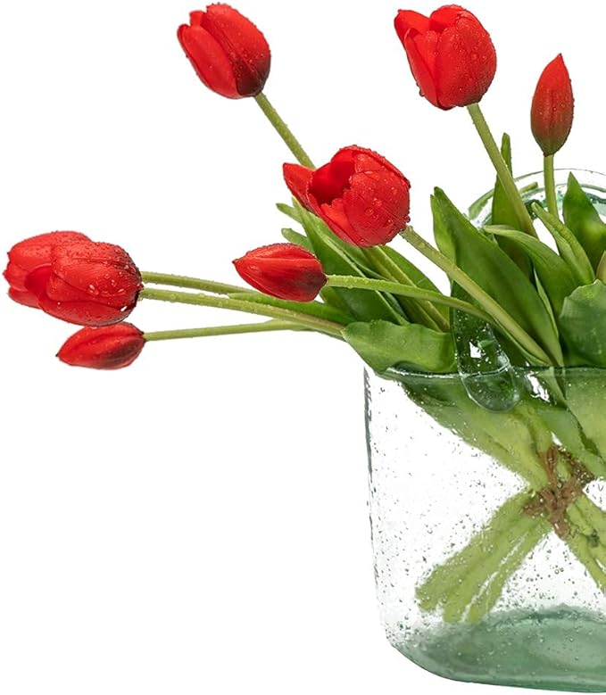 15pcs Artificial Tulips Flowers, Real Touch Latex Bouquet, Fake Tulips for Office Wedding Party Home Kitchen Garden Decoration(Red,15pcs)