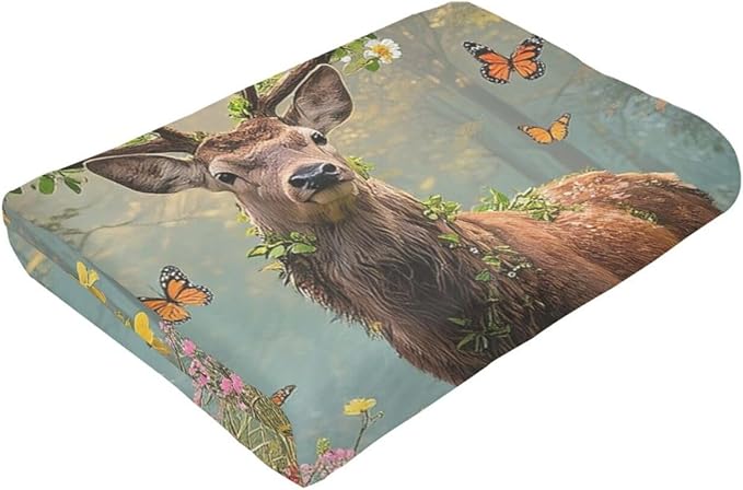 Forest Deer Blanket Hunting Elk Throw Blanket Wildlife Soft Cozy Fleece Fuzzy Stuffed Plush Flannel Gifts for Girls Women Boys Kids Adults 40''x50''