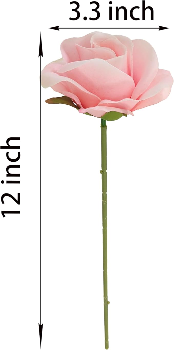 Artificial Satin Rose Flower Heads,42 Pcs Silk Rose Heads with Stems,3.5'' Rose Artificial Flowers Bulk,Artificial Rose Flower Heads for DIY Crafts Bouquet (42, Light Pink)