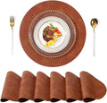UnivoColors PU Leather Placemats Set of 6,15" Round Washed Cowhide Pattern Table Mats for Dining Table, Kitchen, Party Decoration(Retro Reddish Brown)