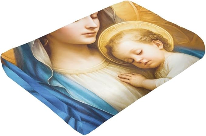 Virgin Mary Blanket Mother of God Throw Blanket Catholic Religious Soft Cozy Fleece Fuzzy Christian Stuffed Plush God Faith Flannel Gifts for Girls Women Boys Kids Adults 60"X80"