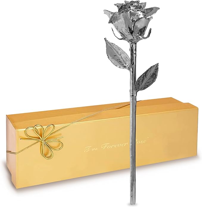 Forever Rose Real Rose Dipped in Platinum, Handcrafted Preserved Rose in Luxury Gold Gift Box, Romantic Gift for Her, Elegant Keepsake for Anniversary, Birthday, or Any Special Occasion