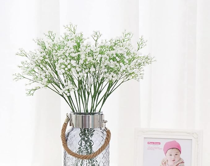 9 Pack Real Touch Artificial Baby's Breath Flowers - 21" Bendable Stems for Wedding Bouquets, Home Centerpieces & Outdoor Decor (Waterproof, Dustproof, White)