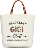 Canvas Tote Bag for Women, Important Stuff Bag with Leather Handle, Reusable Grocery Bags for Shopping Beach Travel