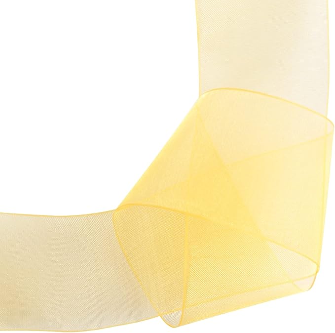 1-1/2 Inch Yellow Gold Shimmer Sheer Organza Ribbon Sheer Chiffon Ribbon 50 Yards-Roll Multiple Colors Available for Gift Wrapping Wedding Events Christmas Décor