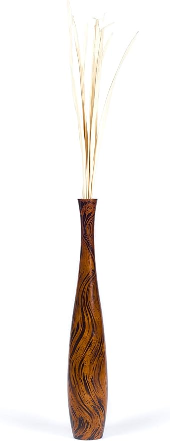 Leewadee Large Brown Home Decor Floor Vase - Wooden 26 inch Tall Farmhouse Decor Flower Holder for Fake Plant and Pampas Grass