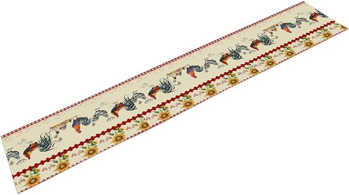 Rustic Rooster Table Runner,Vintage Country Farm Sunflower Chicken Red Plaid Print Tablecloth Burlap for Hotel Indoors Outdoor Dining Room Kitchen Home Decor,W13X L90 in