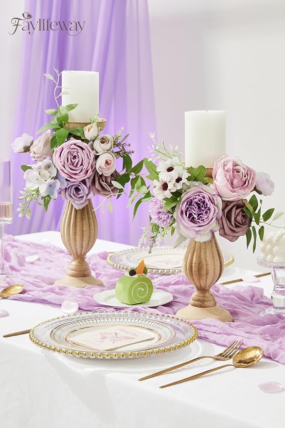 Artificial Flowers, Light Purple Flowers for DIY Wedding Bridal Bouquets, Fake Cake Flowers for Centerpieces,Baby Shower, Table Arrangement, Home Party Decorations