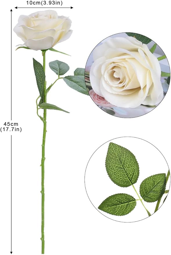 Artificial Rose Flower Artificial Flowers Flower with Long Stem Silk Roses Bouquet for Wedding Bridal Shower Party Home Decoration (Beige, 12 Pcs)