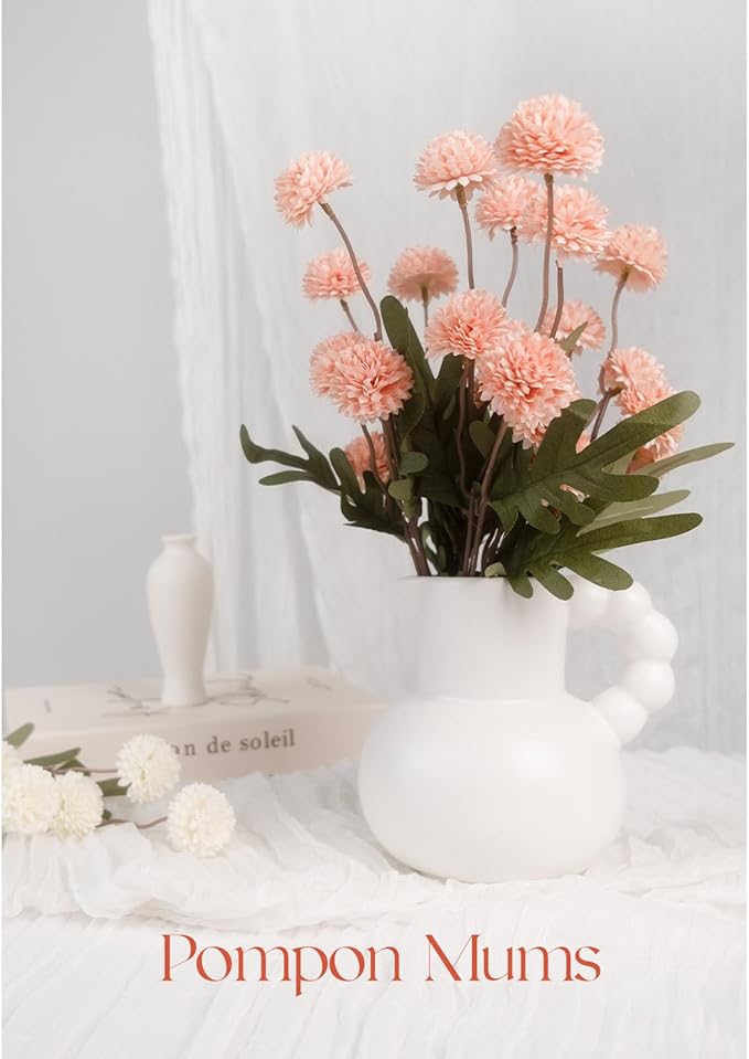 5 Pcs Artificial Pink Pompon Mums Small Flowers, 20" Faux Silk Chrysanthemum Flowers with Long Stem, Floral Arrangements for DIY Bouquet Home Wedding Table Centerpiece Decor