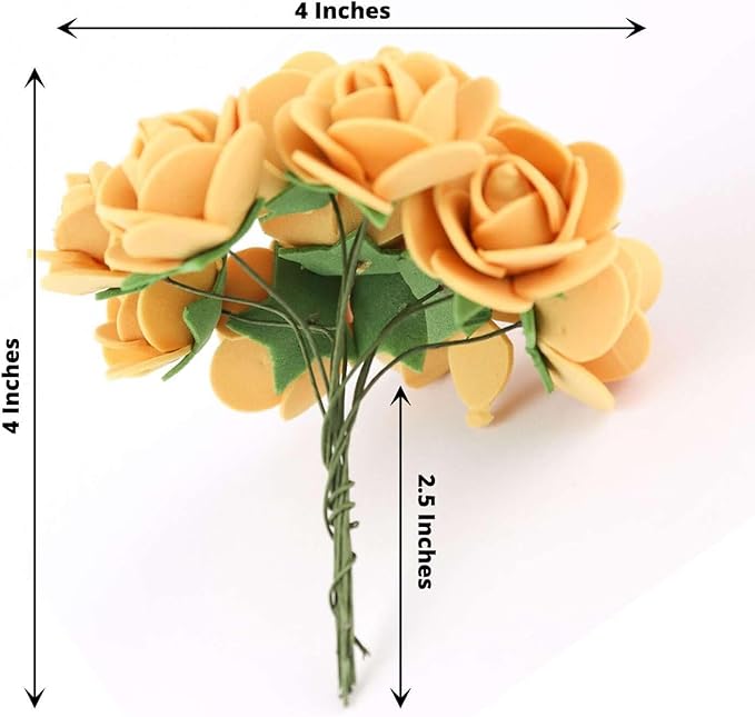 Efavormart 48 Roses | 4" Tall Gold Real Touch Artificial DIY Foam Rose Flowers with Stem, Craft Rose Buds