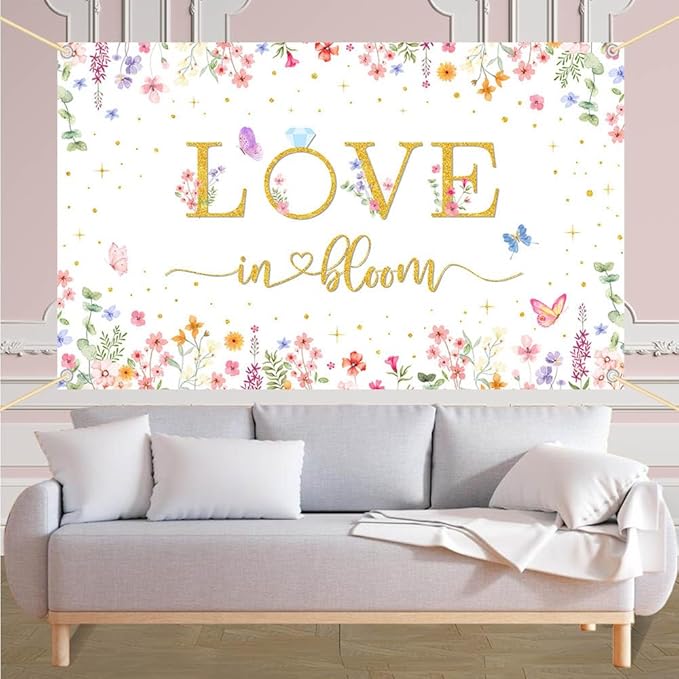 Love in Bloom Bridal Shower Decorations Backdrop Wildflower Wedding Shower Background Lower Floral Engagement Wedding Bachelorette Party Decor Supplies Photo Booth Props 70.8 x 43.3 inch