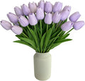 Purple Faux Tulips (20 Pcs) - Premium PU Artificial Flowers for Christmas & Thanksgiving Table Setting, Winter DIY Home Decor - 13.5" Real Touch