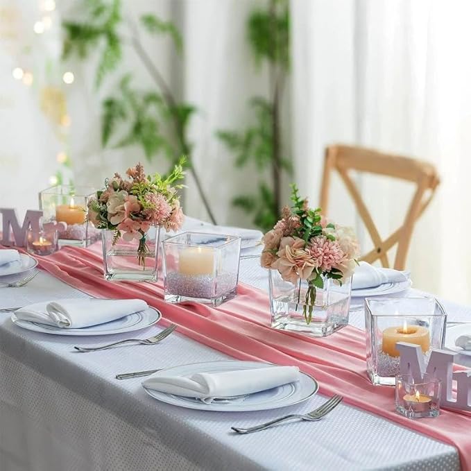 Set of 6 Square Glass Vases for Centerpieces – 4" x 4" x 4" Clear Short Vases, Flower Vase, Plant Terrariums, or Candle Holders for Wedding Centerpieces, Office Decor, Home Décor, Parties